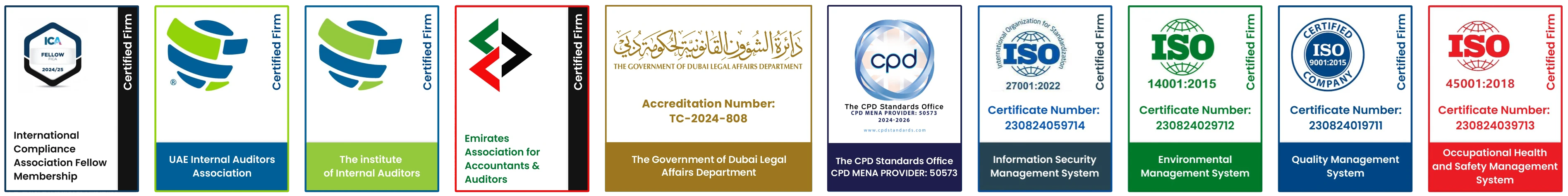 ISO, UAE Internal Auditors Association and other accreditation certifications