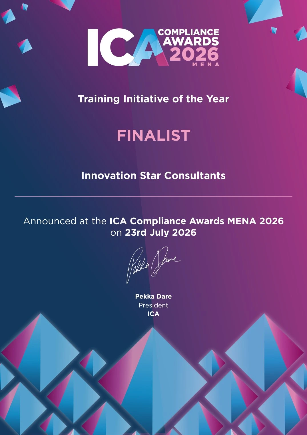 ICA Compliance Awards MENA 2026 - Training Initiative of the Year Finalist